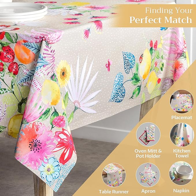 Maison d' Hermine Table Cloth Square Table 100% Cotton 54 x 54 Inches Tablecloth Reusable Decorative for Dining Room Farmhouse Home Valentines Day Decorations Spring Summer - Jardin D'Ete - Fog