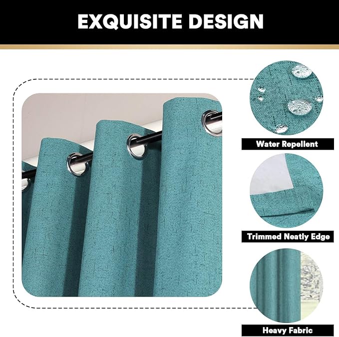PrinceDeco 100% Blackout Curtains 64 inch Long 2 Panels Full Blackout Curtains for Classroom Thermal Insulated Curtains 64" Long Noise Reducing Window Treatment Drapes for Gym Room,Teal Blue