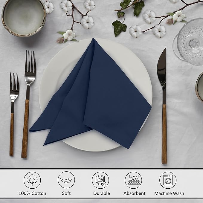 Ruvanti Cloth Napkins Set of 6, 18x18 Inches, 100% Cotton, Washable, Soft & Absorbent, Perfect for Wedding, Christmas, ‎Thanksgiving Dinners - Pageant Blue