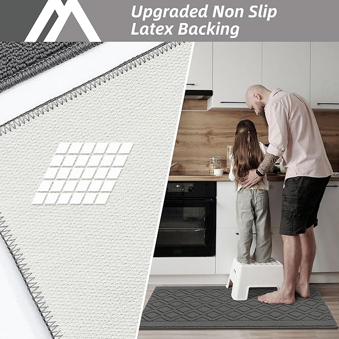 COSY HOMEER-Kitchen-Rugs-Non-Slip-Washable 24"x60" Absorbent Kitchen Runner Rugs Polypropylene Kitchen Mats for Floor,Sink Mat,Hallway,Laundry,Grey