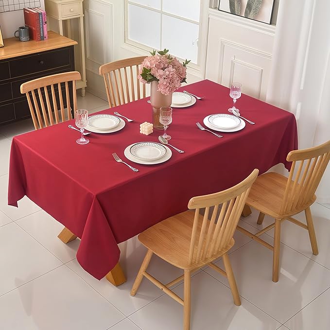 2-Pack 60x102 inch Burgundy Table Cloths, Solid Stain and Wrinkle Resistant Oblong Tablecloth, Premium Plain Weave Polyester Fabric Rectangle Table Linen Covers for Hotel, Wedding