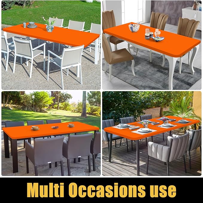 Smiry Rectangle Picnic Table Cloth, Waterproof Elastic Fitted Tablecloths for 4 Foot Tables, Washable Polyester Table Cover for Camping, Indoor and Outdoor (Orange, 24"x48")