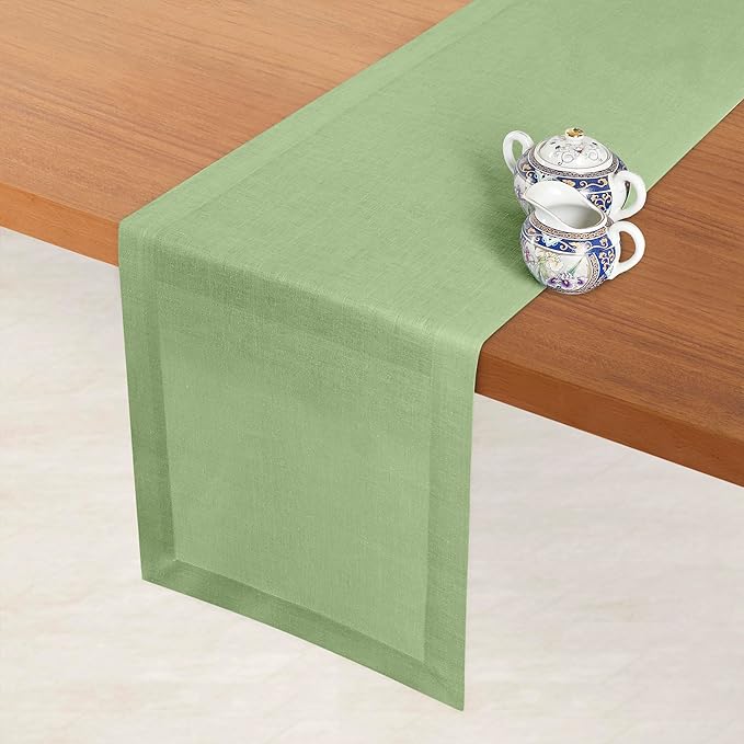 D'Moksha Homes Linen Sage Green Table Runner 72 Inches Long - 100% Pure Linen 14 x 72 Inch Table Runner for Dining, Spring, St Patricks Day, Easter - Machine Washable