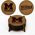 LazerEdge University of Michigan Wolverines Coaster Set - Cherry Wood - Officially Licensed Product - 4-Pack