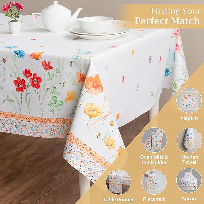 Maison d' Hermine Table Cloth Square Table 100% Cotton 60 x 60 Inches Tablecloth Reusable Decorative for Dining Room Farmhouse Home Valentines Day Decorations Spring Summer - Summer Whisper