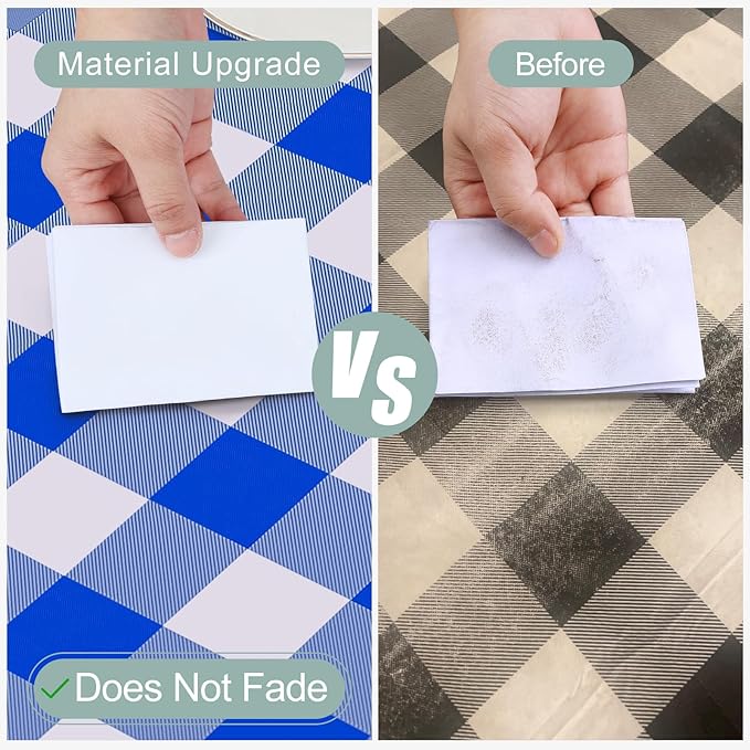 misaya Rectangle Waterproof Vinyl Table Cloth, Buffalo Flannel Backed Tablecloth, Wipeable Plastic Table Cover for Seaside, Picnic, Outdoor (60" x 102", White and Blue)