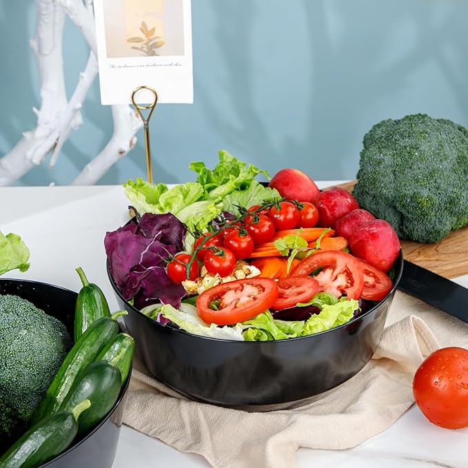 Hioasis 8 Pack Plastic Serving Bowls 128oz Black Plastic Bowls Heavy Duty Disposable Serving Bowls for Party Snack & Salad & Candy & Bar Buffet & Wedding