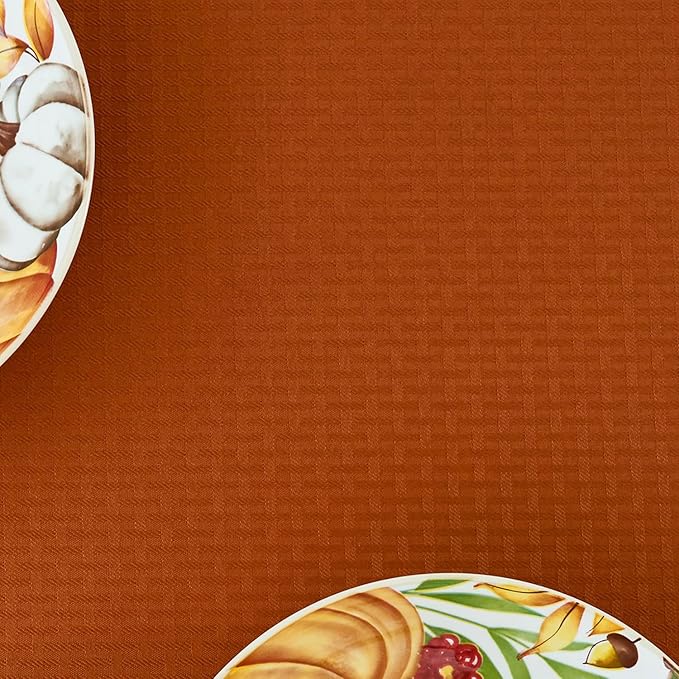 maxmill Square Tablecloth Weaved Texture Water Resistance Antiwrinkle Spill Proof Harvest Table Cloth, Decorative Fabric Table Cover for Thanksgiving Fall Party Holiday Dinner, 70 x 70 Inch, Rust