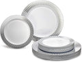 OCCASIONS 240 Plates Pack,(120 Guests) Premium Wedding Party Disposable Plastic Plates Set -120 x 10.25'' Dinner + 120 x 7.5'' Salad/Dessert (Princess White/Silver)