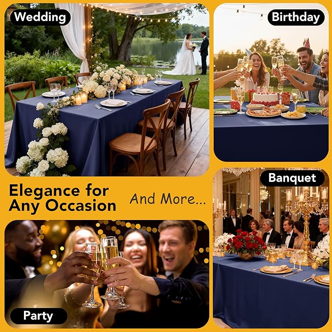 10-Pack Navy Blue Tablecloths for Rectangle Tables, 70 x 108 Inches, Stain-Resistant Polyester Fabric for 6 Foot Tables - Washable Table Covers for Weddings, Birthday Parties, Events
