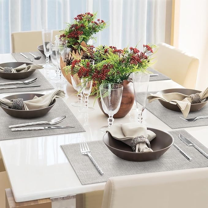 Faux Leather Placemats Set of 4 Washable PU Table mats for Kitchen Table - Heat Resistant, Waterproof, Easy Clean, Anti Slip 11.8" x 17" (Beige-4 Pack)