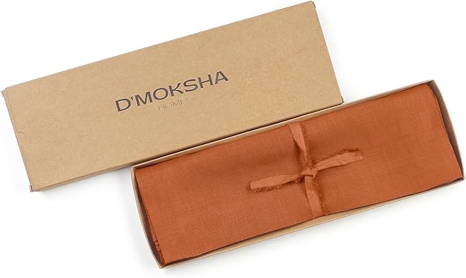 D'Moksha Homes Linen Rust Placemats Set of 8-100% Pure Linen Placemats 14 x 19 Inch for Spring, Easter - Handcrafted and Machine Washable