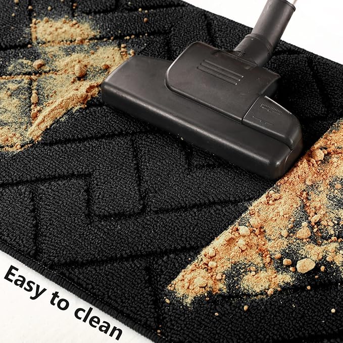hicorfe Kitchen Rugs and Mats Sets,Non-Slip 2 Pieces Absorbent 100% Polypropylene Rug,Comfort Kitchen Runner Mat,Washable for Kitchen,Sink,Laundry(20" x 48" Plus 20" x 59",Black)