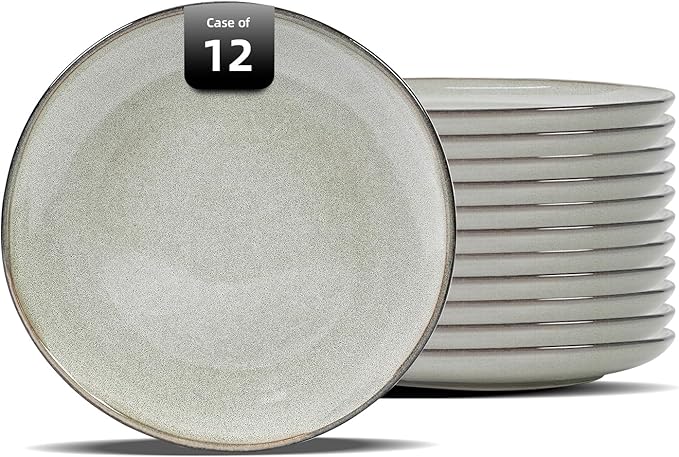 Organic Shape Highland Ceramic Salad plate, 12pcs 8 Inch Handmade Reactive Glaze Stoneware Plates with Wavy Edge, for Kitchen, Microwave & Dishwasher Safe, Scratch Resistant-grey