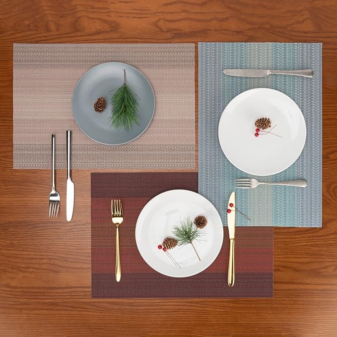 Winknowl Placemats Set of 8, Washable Vinyl Woven Placemats, Heat Resistant & Wipeable Table Mats for Kitchen Dining Table (Red)