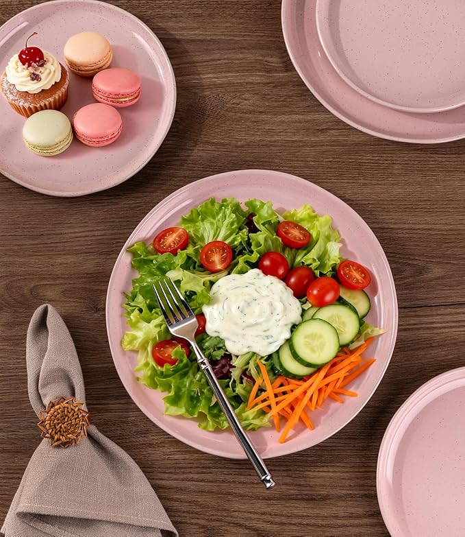 AmorArc Ceramic Appetizer Plates Set of 6, 8.25 Inch Handmade Stoneware Plates set for Dessert, Salad, Appetizer, Dinner, Microwave & Dishwasher Safe, Scratch Resistant-Cloud Pink