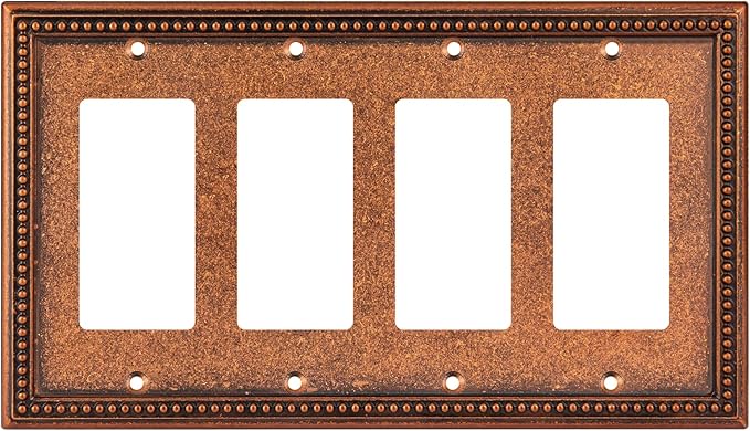 Henne Bery Raised Pearls Decorative Wall Plate Switch Plate Outlet Cover (Quad Decorator, Sponged Copper)