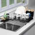 2 IN 1 Expandable Dish Drying Rack plus Sponge Organizer, Stainless Steel Drying Rack with Drainer Plate, Kitchen Countertop Organizer Space Saving Utensil Holder, Scratch Resistant and Rust-Proof