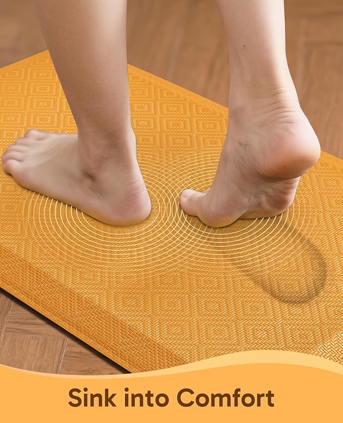 Ophanie Kitchen mats for Floor, 3/4 inch Thick, Kitchen Rugs, 20''x48'' Anti Fatigue Standing Cushioned Mat, Waterproof,Comfort Ergonomic mat for Office, Home, Sink, Orange Non-Slip Bottom