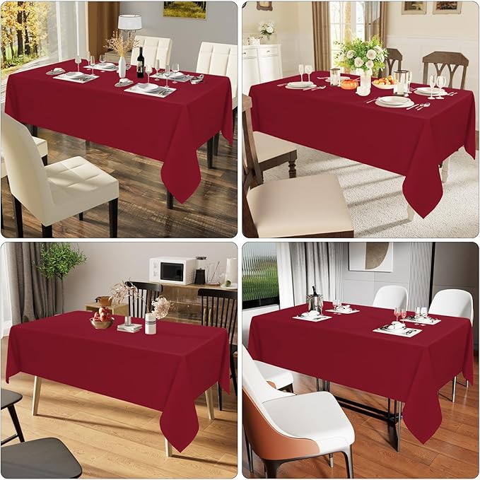 Smiry Rectangle Table Cloth, Waterproof Anti-Scratch Polyester Tablecloth, Decorative Washable Fabric Table Cover for Dining, Buffet, Parties and Outdoor, 60x84, Wine Red