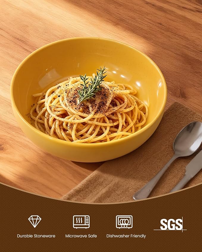 Pasta Bowls Set of 8, 34oz Speckled Ceramic Bowls Set for Serving Salad, Pasta, Soup, Dinner, 8" Wide and Deep Bowls, Dishwasher & Microwave Safe, Matte Terracotta Base (Mixed Color)