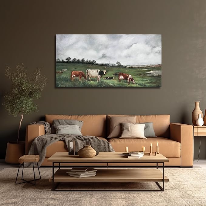 Belmrxne Large Nature Wall Art Green and Grey Wall Decor Landscape Canvas Painting Animal Artwork modern Wall Painting for Living Room Bedroom Office 29x58 Inches