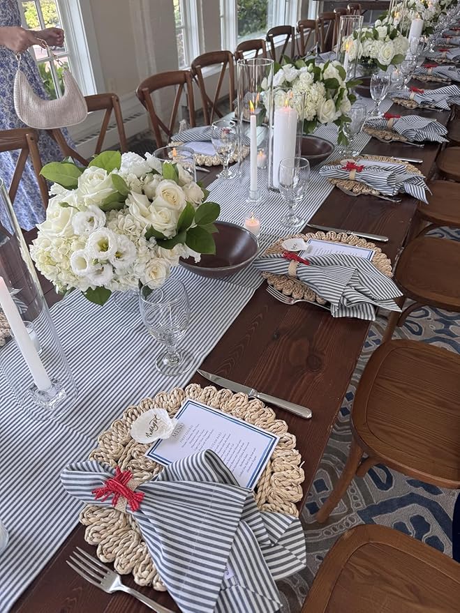 15" Set of 6 Round Corn Husk Placemats | Boho Woven Rattan Table Mats | Farmhouse Wicker Spring Plate Chargers Like Water Hyacinth, Seagrass for Wedding, Party, Christmas, Events
