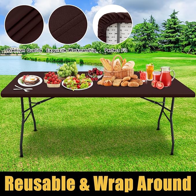 Smiry Rectangle Picnic Table Cloth, Waterproof Elastic Fitted Tablecloths for 5 Foot Tables, Washable Polyester Table Cover for Camping, Indoor and Outdoor (Coffee, 30"x60")