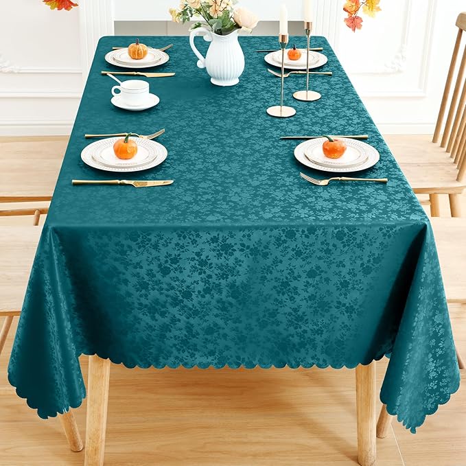Smiry Rectangle Table Cloth, Waterproof Heavy Duty Vinyl Tablecloths, Wipeable Washable Table Cover for Kitchen, Dining (Emerald Green, 60" X 126")