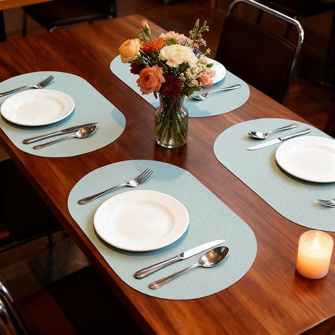 Oval Placemats for Dining Table Set of 4, Washable Leather Table Mats, Waterproof Heat-Resistant Non-Slip Kitchen Placemats, Simple Style Oval Design