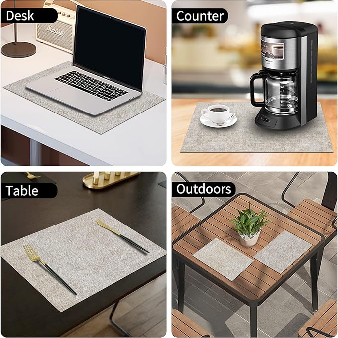 homing Faux Leather Heat Resistant Placemats 6 Packs, Waterproof Wipeable Dining PU Place Mats for Indoor & Outdoor, Easy to Clean, Beige