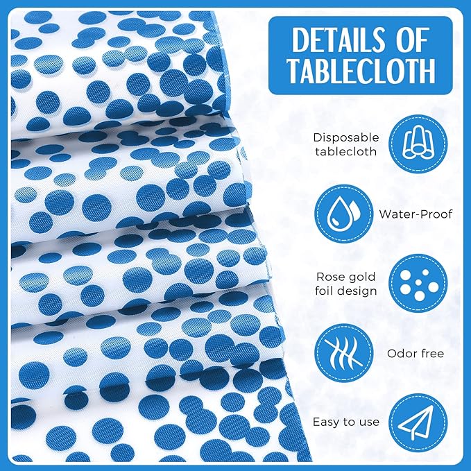 Breling 8 Pack Winter Baby Blue and White Disposable Plastic Tablecloths and Satin Table Runner Set, 54 x 108 Inch Tablecloth, 12 x 108 Inch Table Runners for Wedding Birthday Baby Shower New Year