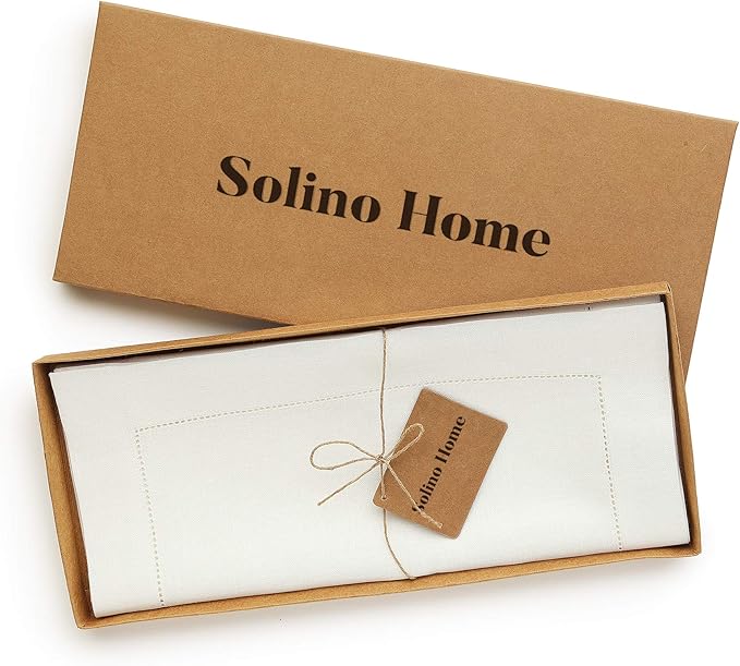 Solino Home Linen Ivory Table Runner 72 Inches Long - 100% Pure Linen Hemstitch Table Runner 14 x 72 Inch for Dresser, Dining, Spring, Easter - Classic Hemstitch