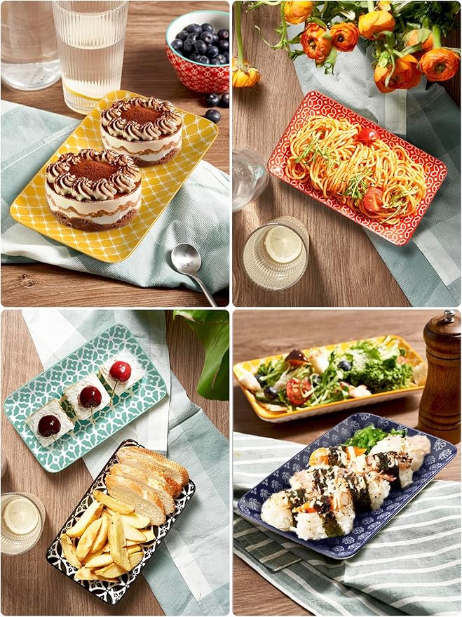 DOWAN 8" Ceramic Salad Plates Set of 6, Colorful Design for Salads, Appetizers & Desserts, Dishwasher, Microwave & Oven Safe – Ideal for Parties and Perfect for Wedding & Mother’s Day Gifts