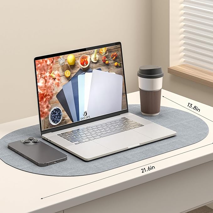 DOLOPL Large Placemats Set of 6, Oval Reversible Wipeable & Non-Slip Place Mats, Modern Faux Leather Table Mats for Kitchen, Neutral Tablemats for Dining Table Decor, Wedding, Party(Dusty Blue)