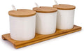 Lucky Goddness June Sky Ceramic Food Storage Containers with Bamboo Lid- Modern Design Porcelain Jar- Perfect Canister for Sugar Bowl Serving Tea, Coffee, Spice- Condiment Pot 8 oz, white