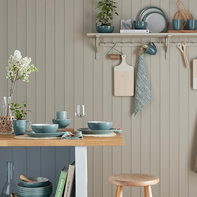 Denby - Elements Fern Green Cereal Bowls Set of 4-28oz Everyday Soup, Dessert Bowls - Contemporary Design - Dishwasher & Microwave Safe Ceramic Stoneware Tableware - Scratch Resistant
