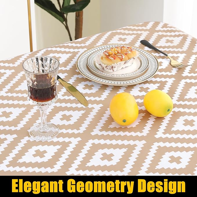 Smiry Rectangle Table Cloth Cover, Waterproof Elastic Fitted Picnic Tablecloth for 6 Foot Tables, Wipeable Flannel Backed Vinyl Tablecloths for Camping, Dining, Outdoor (Khaki, 30" x 72")