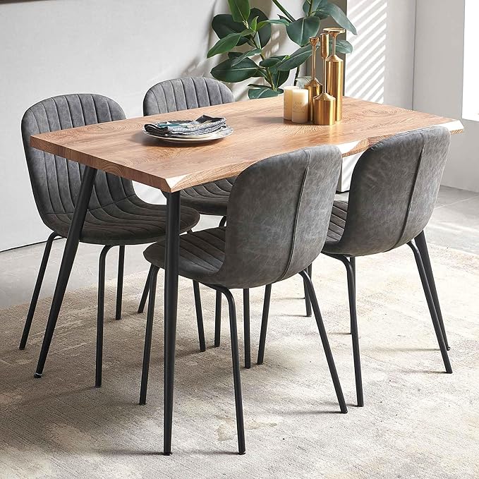 Rectangular Dining Table Set for 4 with PU Leather Chairs - Modern Kitchen Table and Chairs Set for Small Spaces - Dark Gray
