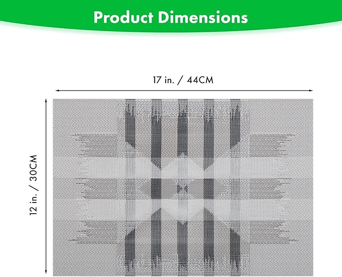 Winknowl Placemats Set of 6, Heat Resistant Stain Resistant Woven Vinyl Insulation Place mats, Durable Washable Elegant Table Mats for Kitchen Dining Table Decor (Geometric Gray)