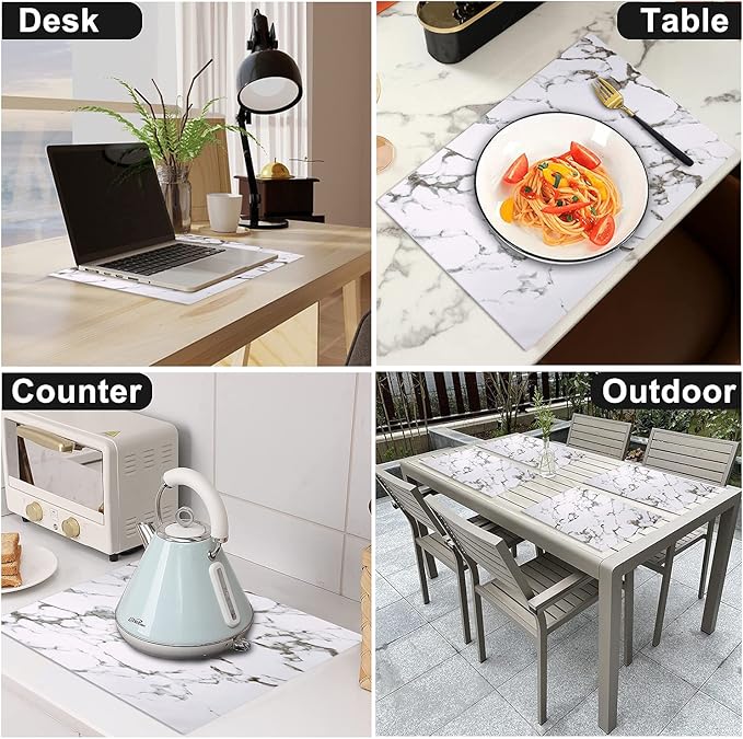 Leather Heat Resistant Placemats Set of 6 Waterproof Wipeable Washable PU Table Mats,Easy to Clean Anti-Slip Place Mats (Marble, 6)