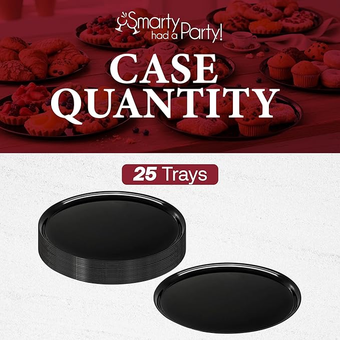 Smarty Had A Party 14 Inch Black Round Plastic Serving Tray – Heavy-Duty Plastic Serving Trays for Parties, Catering & Buffets, Elegant Disposable Party Platters & Trays – 25-Pack