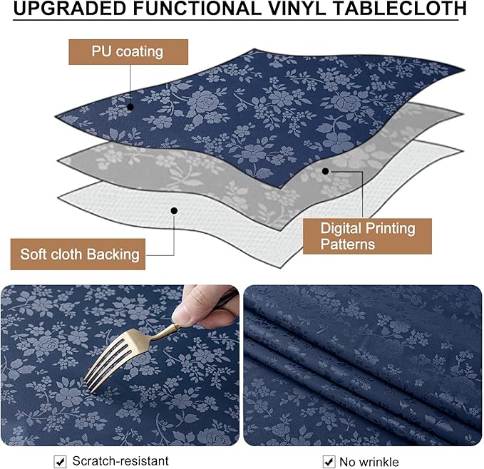 Smiry Round Table Cloth, Waterproof Heavy Duty Vinyl Tablecloths, Wipeable Washable Table Cover for Kitchen and Dining Room (Navy Blue, 70" Round)