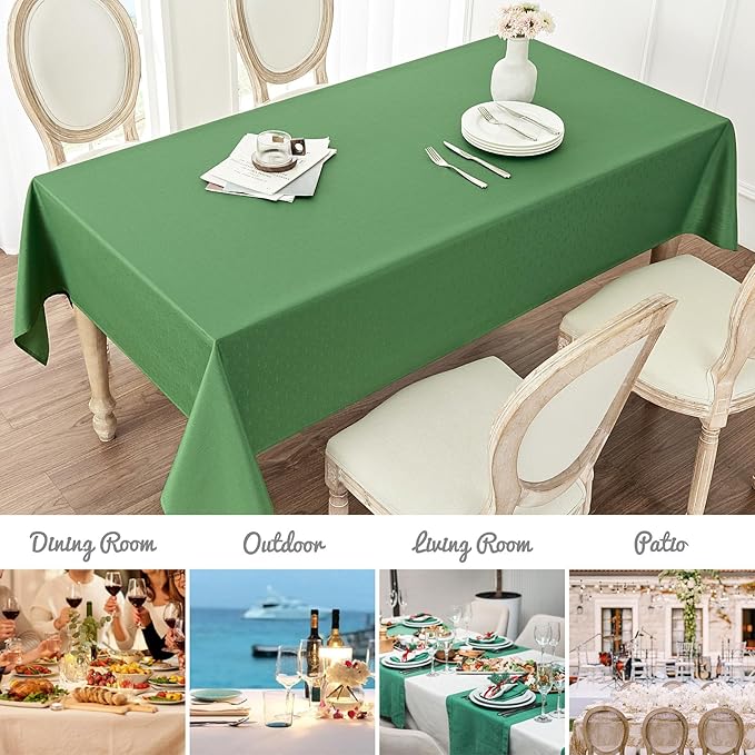 2 Pack Rectangle Tablecloth, 60x120 inch, Water Resistant Wrinkle Free Linen Textured Table Cloth Washable, Decorative Fabric Table Cover for Dining, Party and Camping, Green