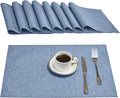 Cloth Place Mats Set of 8–Reusable Rectangular Waterproof Fabric Polyester Washable Wipeable Heat Resistant Linen for Kitchen Dining Dinner Restaurant Wedding Table(Denim blue/13x19 Inch)
