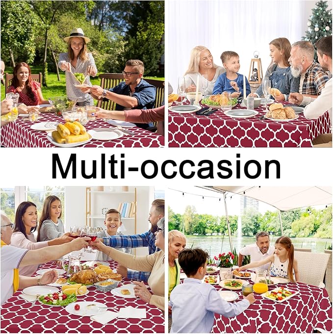 Smiry Rectangle Table Cloth, Waterproof Vinyl Tablecloth with Flannel Backing for Rectangle Tables, Wipeable Spillproof Plastic Tablecloths for Dining, Camping, Indoor and Outdoor (60"x102", Burgundy)