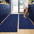 hicorfe Kitchen Rugs and Mats Sets,Non-Slip 2 Pieces Absorbent 100% Polypropylene Rug,Comfort Kitchen Runner Mat,Washable for Kitchen,Sink,Laundry(20" x 48" Plus 20" x 59",Navy Blue)