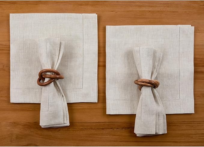 Solino Home Light Natural Linen Napkins Set of 4-100% Pure Linen Hemstitch Dinner Napkins 20 x 20 Inch for Spring, Easter - Classic Hemstitch