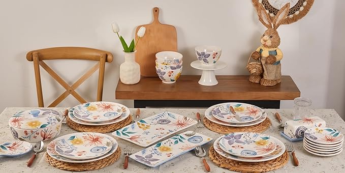 Bico Blossom Symphony Cereal Bowls Set of 4, 29 oz Deep Ceramic Soup Bowls for Cereal, Salad, Noodles, Kitchen, Microwave and Dishwasher Safe, Gift for Housewarming and Thanksgiving
