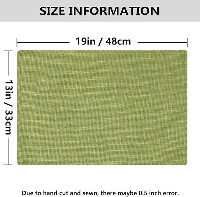 Kevin Textile Spring Burlap Linen Placemats Set of 4 Heat Resistant Dining Table Place Mats Washable Kitchen Table Mats, 13 x19 inches, Linden Green